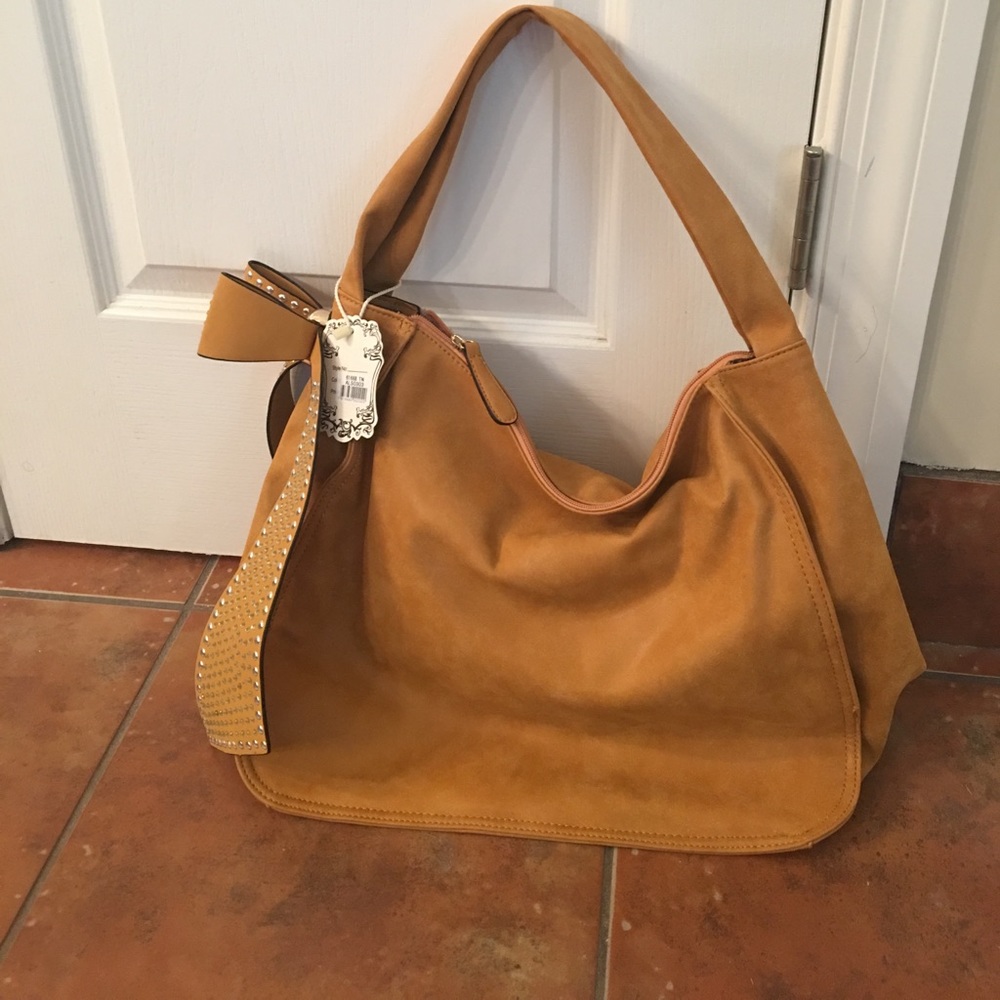 Gold color suede-like hobo